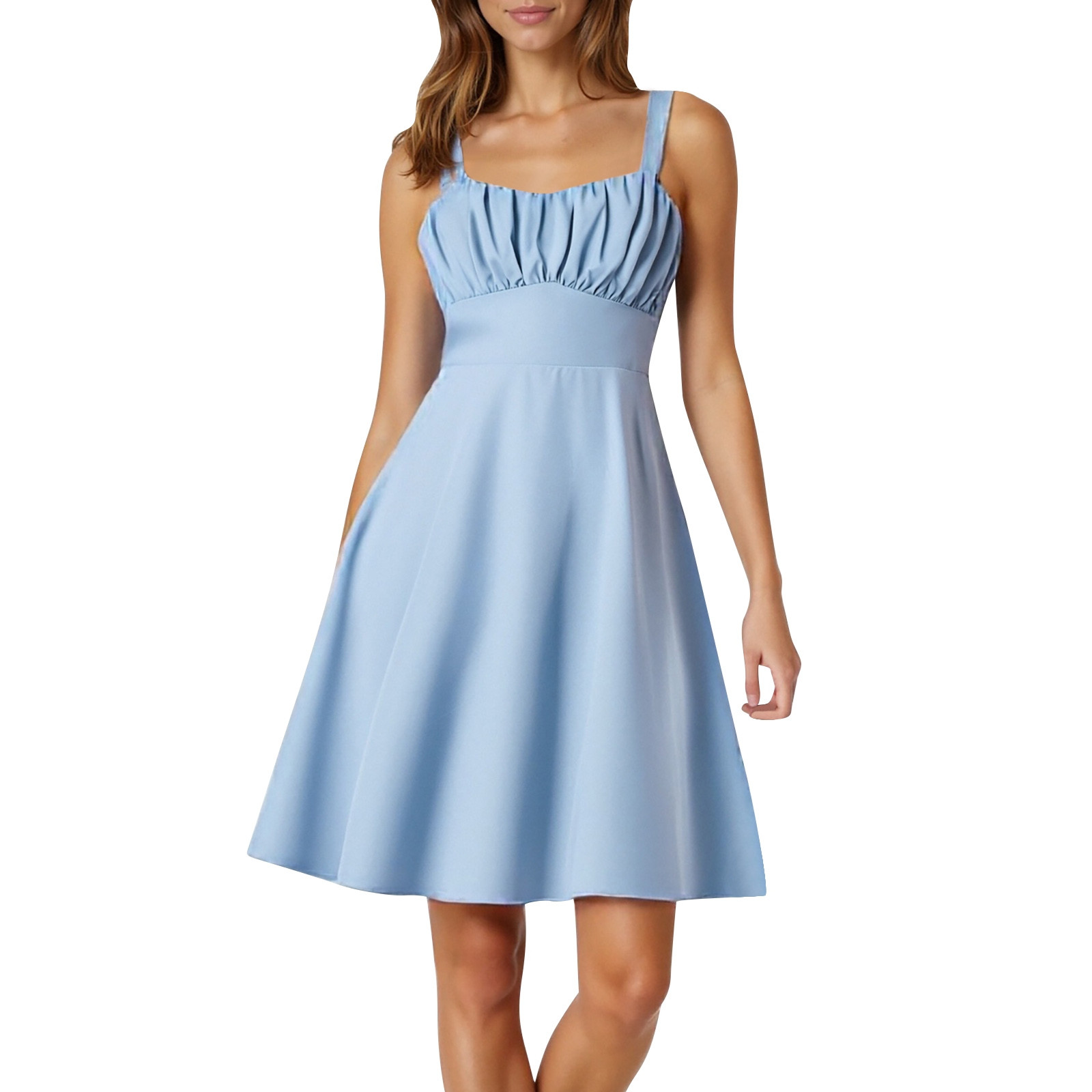 thumbnail image 1 of Vestido de verano con tirantes finos y corte en A para mujer: diseño elegante y ajustado, tejido elástico, adecuado para fiestas y ocasiones informales., 1 of 4